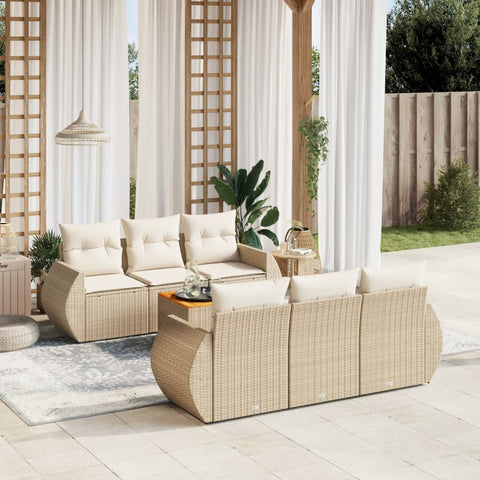 7-tlg. Garten-Sofagarnitur mit Kissen Beige Poly Rattan