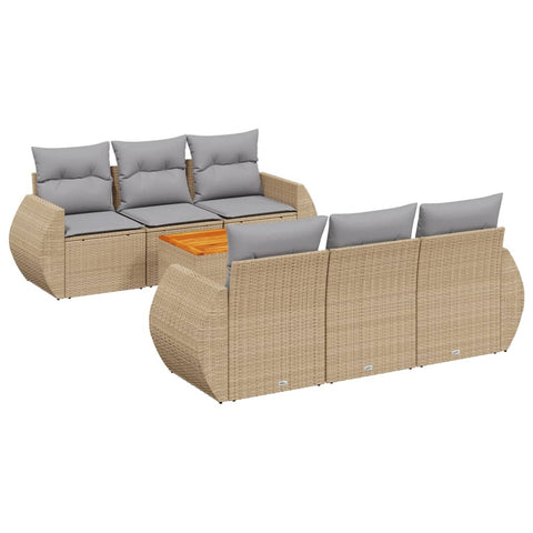 7-tlg. Garten-Sofagarnitur mit Kissen Beige Poly Rattan