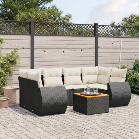 7-tlg. Garten-Sofagarnitur mit Kissen Schwarz Poly Rattan