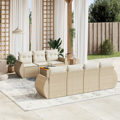 8-tlg. Garten-Sofagarnitur mit Kissen Beige Poly Rattan