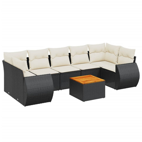 8-tlg. Garten-Sofagarnitur mit Kissen Schwarz Poly Rattan