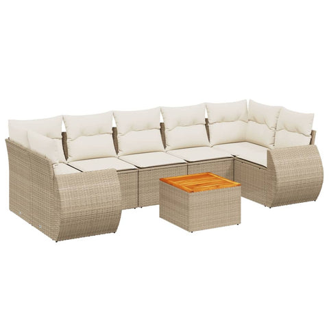 8-tlg. Garten-Sofagarnitur mit Kissen Beige Poly Rattan