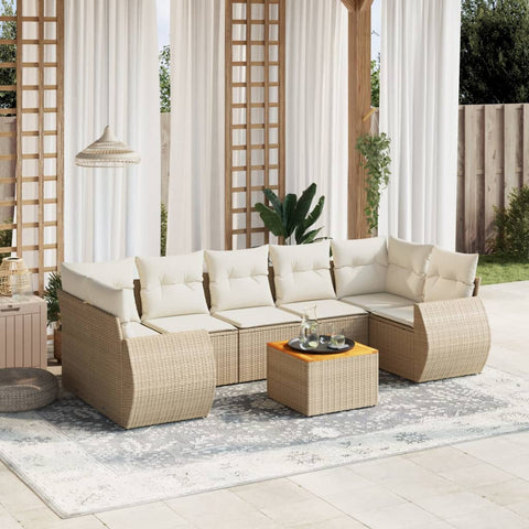 8-tlg. Garten-Sofagarnitur mit Kissen Beige Poly Rattan