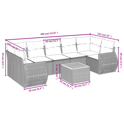 8-tlg. Garten-Sofagarnitur mit Kissen Grau Poly Rattan