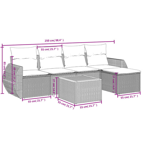 6-tlg. Garten-Sofagarnitur mit Kissen Schwarz Poly Rattan