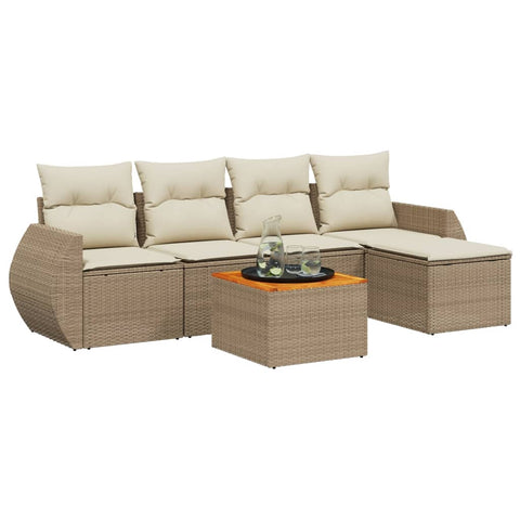 6-tlg. Garten-Sofagarnitur mit Kissen Beige Poly Rattan