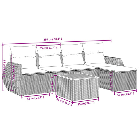 6-tlg. Garten-Sofagarnitur mit Kissen Beige Poly Rattan