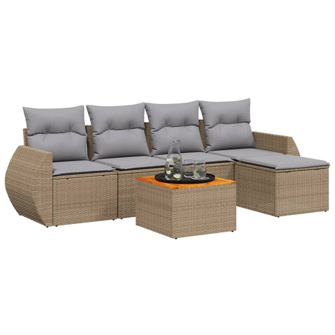 6-tlg. Garten-Sofagarnitur mit Kissen Beige Poly Rattan