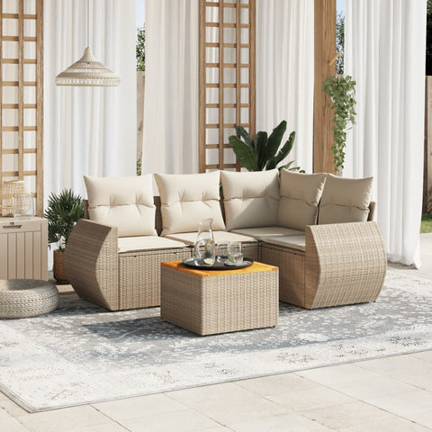 5-tlg. Garten-Sofagarnitur mit Kissen Beige Poly Rattan