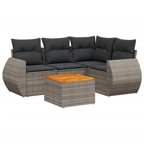 5-tlg. Garten-Sofagarnitur mit Kissen Grau Poly Rattan