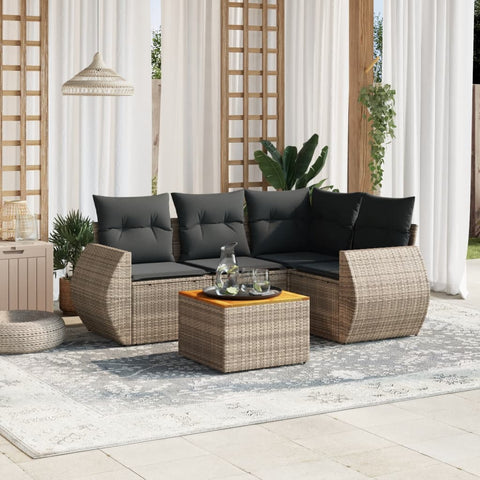 5-tlg. Garten-Sofagarnitur mit Kissen Grau Poly Rattan