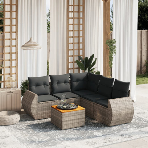 6-tlg. Garten-Sofagarnitur mit Kissen Grau Poly Rattan