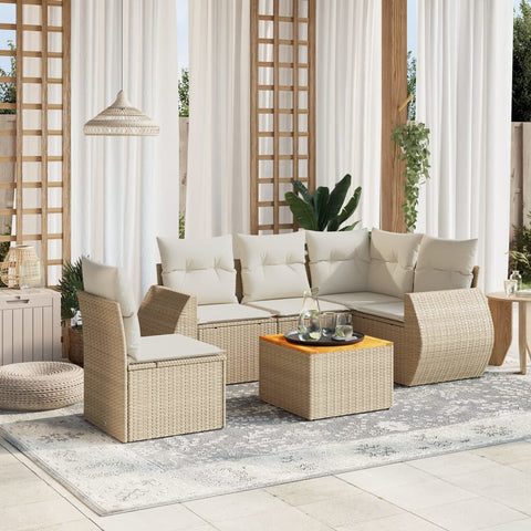 6-tlg. Garten-Sofagarnitur mit Kissen Beige Poly Rattan