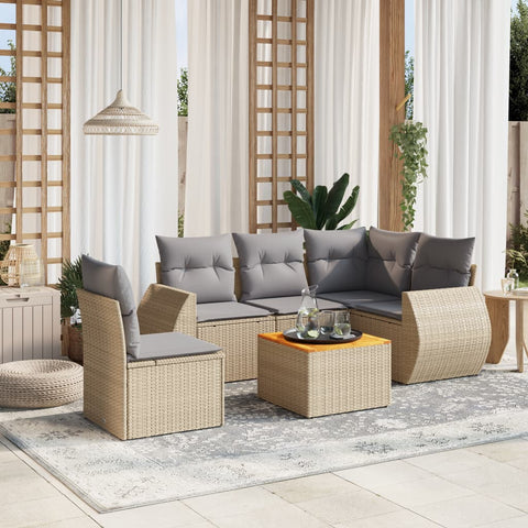 6-tlg. Garten-Sofagarnitur mit Kissen Beige Poly Rattan