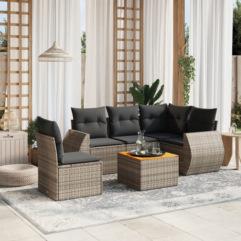 6-tlg. Garten-Sofagarnitur mit Kissen Grau Poly Rattan