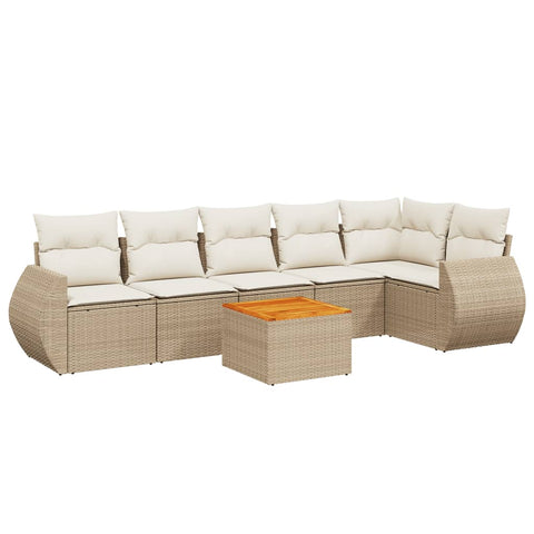 7-tlg. Garten-Sofagarnitur mit Kissen Beige Poly Rattan