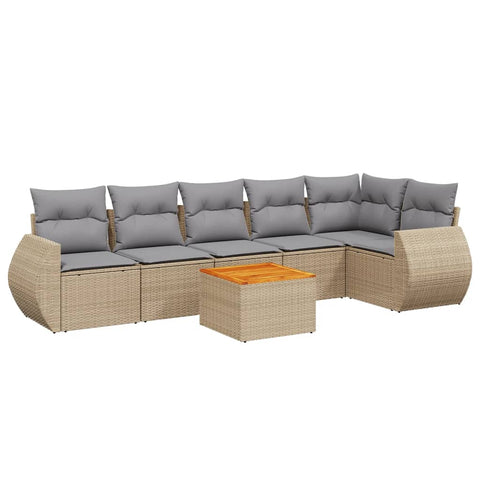 7-tlg. Garten-Sofagarnitur mit Kissen Beige Poly Rattan