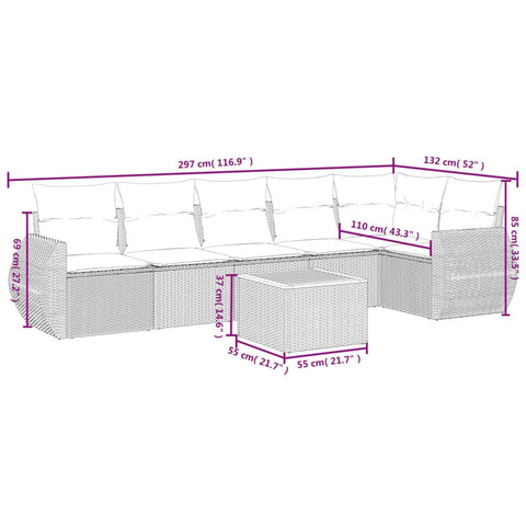 7-tlg. Garten-Sofagarnitur mit Kissen Grau Poly Rattan