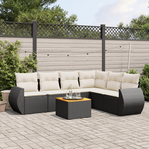 7-tlg. Garten-Sofagarnitur mit Kissen Schwarz Poly Rattan