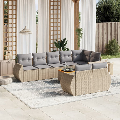 9-tlg. Garten-Sofagarnitur mit Kissen Beige Poly Rattan