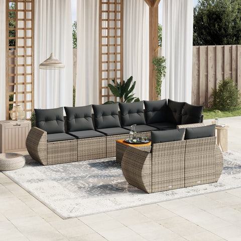 9-tlg. Garten-Sofagarnitur mit Kissen Grau Poly Rattan