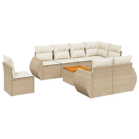 9-tlg. Garten-Sofagarnitur mit Kissen Beige Poly Rattan