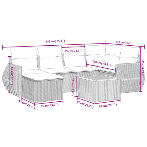 7-tlg. Garten-Sofagarnitur mit Kissen Beige Poly Rattan