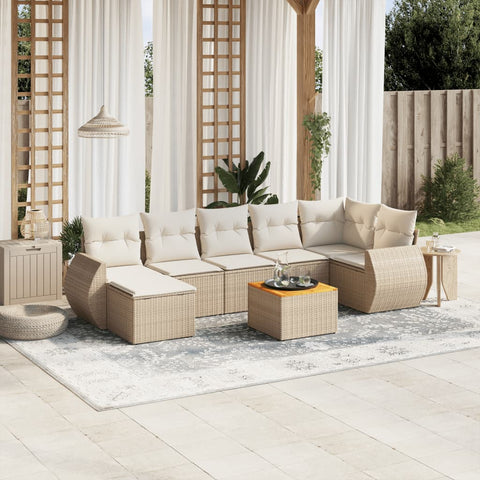 8-tlg. Garten-Sofagarnitur mit Kissen Beige Poly Rattan