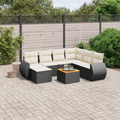 8-tlg. Garten-Sofagarnitur mit Kissen Schwarz Poly Rattan