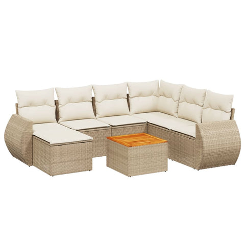 8-tlg. Garten-Sofagarnitur mit Kissen Beige Poly Rattan