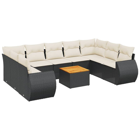 10-tlg. Garten-Sofagarnitur mit Kissen Schwarz Poly Rattan