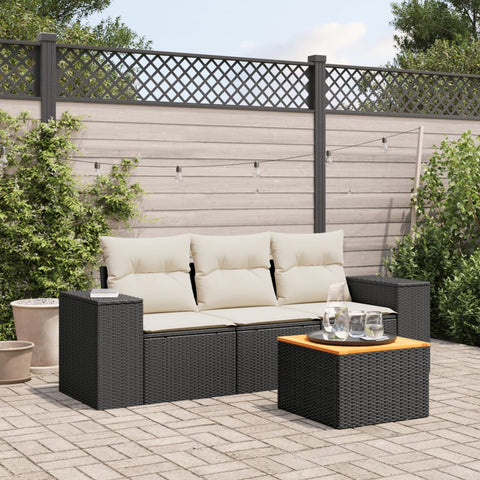 4-tlg. Garten-Sofagarnitur mit Kissen Schwarz Poly Rattan