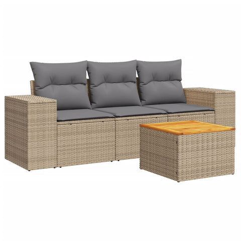 4-tlg. Garten-Sofagarnitur mit Kissen Beige Poly Rattan