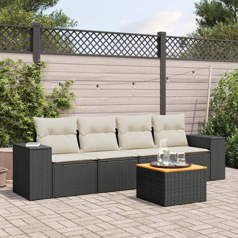 5-tlg. Garten-Sofagarnitur mit Kissen Schwarz Poly Rattan