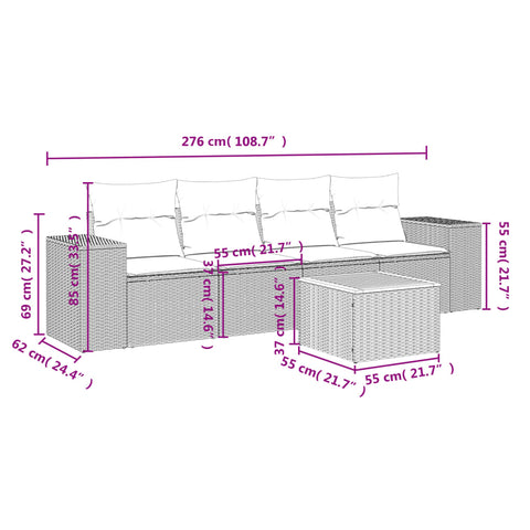 5-tlg. Garten-Sofagarnitur mit Kissen Beige Poly Rattan