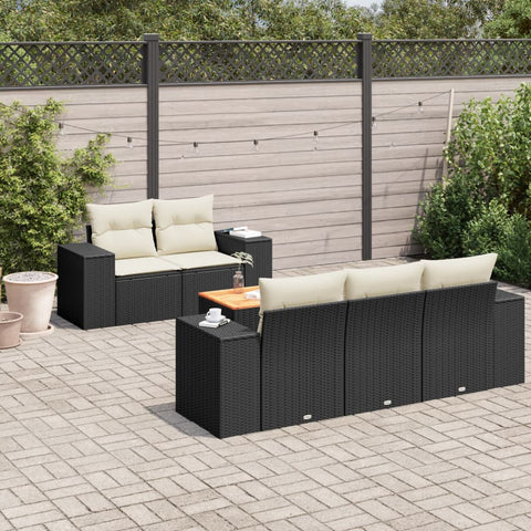 6-tlg. Garten-Sofagarnitur mit Kissen Schwarz Poly Rattan