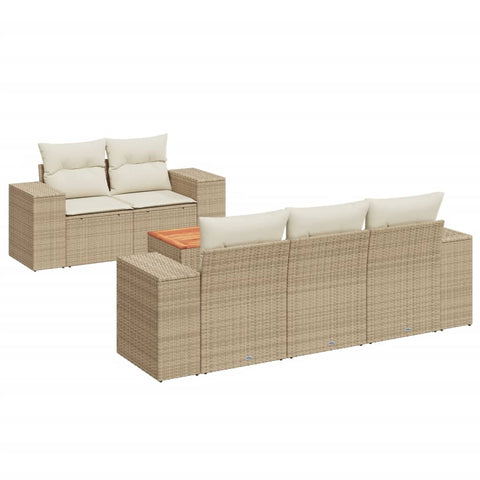 6-tlg. Garten-Sofagarnitur mit Kissen Beige Poly Rattan