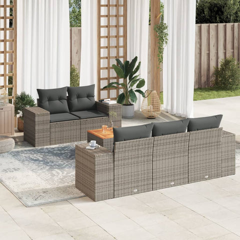 6-tlg. Garten-Sofagarnitur mit Kissen Grau Poly Rattan