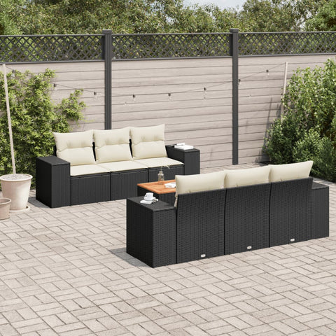 7-tlg. Garten-Sofagarnitur mit Kissen Schwarz Poly Rattan