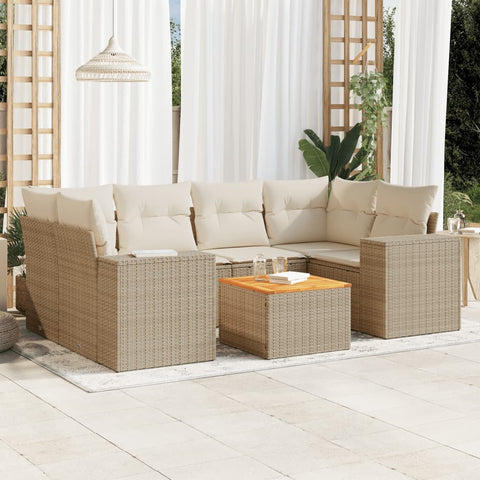 7-tlg. Garten-Sofagarnitur mit Kissen Beige Poly Rattan