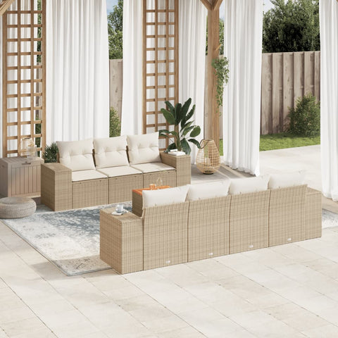 8-tlg. Garten-Sofagarnitur mit Kissen Beige Poly Rattan