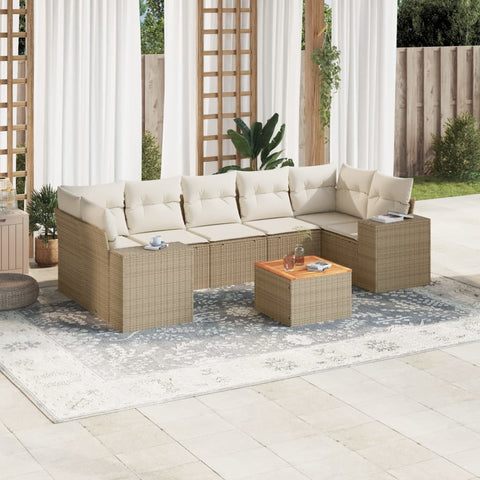 8-tlg. Garten-Sofagarnitur mit Kissen Beige Poly Rattan