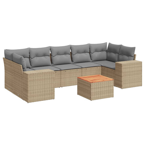 8-tlg. Garten-Sofagarnitur mit Kissen Beige Poly Rattan