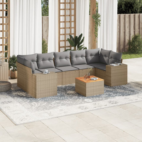 8-tlg. Garten-Sofagarnitur mit Kissen Beige Poly Rattan