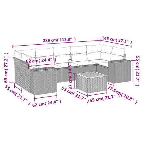 8-tlg. Garten-Sofagarnitur mit Kissen Grau Poly Rattan