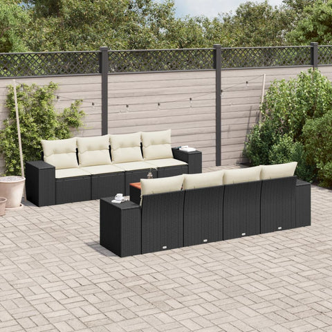 9-tlg. Garten-Sofagarnitur mit Kissen Schwarz Poly Rattan