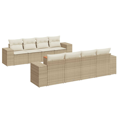 9-tlg. Garten-Sofagarnitur mit Kissen Beige Poly Rattan