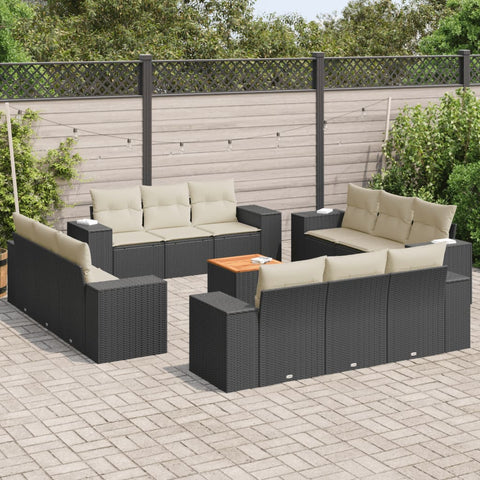 13-tlg. Garten-Sofagarnitur mit Kissen Schwarz Poly Rattan