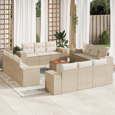 13-tlg. Garten-Sofagarnitur mit Kissen Beige Poly Rattan