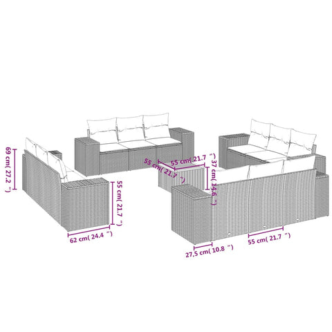 13-tlg. Garten-Sofagarnitur mit Kissen Beige Poly Rattan